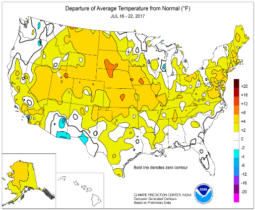 Departure of Average Temperature from Normal